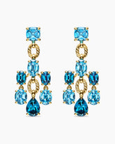 Marbella Chandelier Earrings in 18K Yellow Gold with Blue Topaz and Hampton Blue Topaz, 57mm