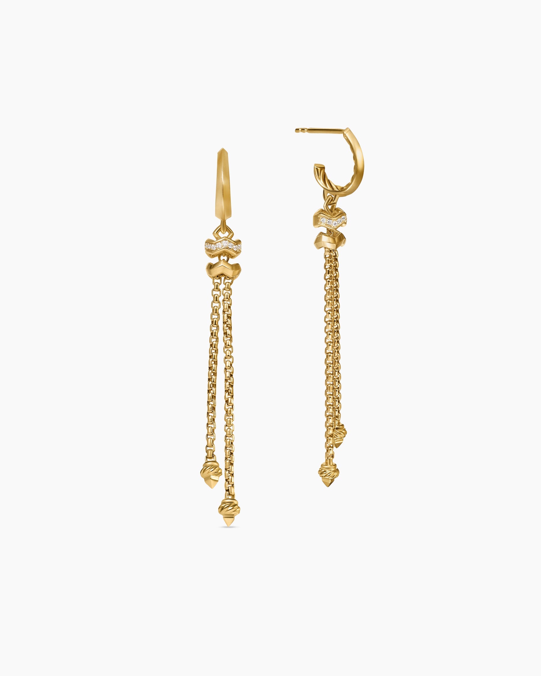Zig Zag Stax™ Chain Drop Earrings in 18K Yellow Gold with Diamonds, 66mm