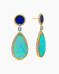 DY Elements® Statement Drop Earrings in 18K Yellow Gold with Amazonite, Lapis Lazuli and Blue Topaz, 56mm