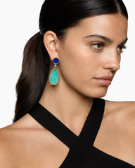 DY Elements® Statement Drop Earrings in 18K Yellow Gold with Amazonite, Lapis Lazuli and Blue Topaz, 56mm