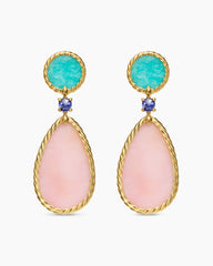 DY Elements® Statement Drop Earrings in 18K Yellow Gold with Pink Opal, Amazonite and Tanzanite, 56mm