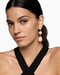 DY Elements® Statement Drop Earrings in 18K Yellow Gold with Pink Opal, Mother of Pearl and Pink Tourmaline, 70mm