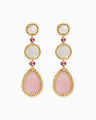 DY Elements® Statement Drop Earrings in 18K Yellow Gold with Pink Opal, Mother of Pearl and Pink Tourmaline, 70mm