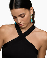 DY Elements® Statement Drop Earrings in 18K Yellow Gold with Turquoise, Mother of Pearl and Peridot, 70mm