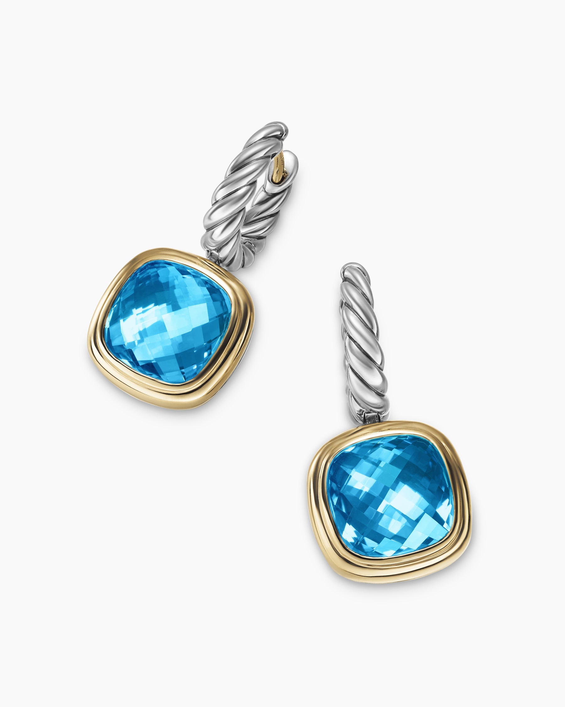 Albion® Drop Earrings in Sterling Silver with 18K Yellow Gold and Blue Topaz, 10mm