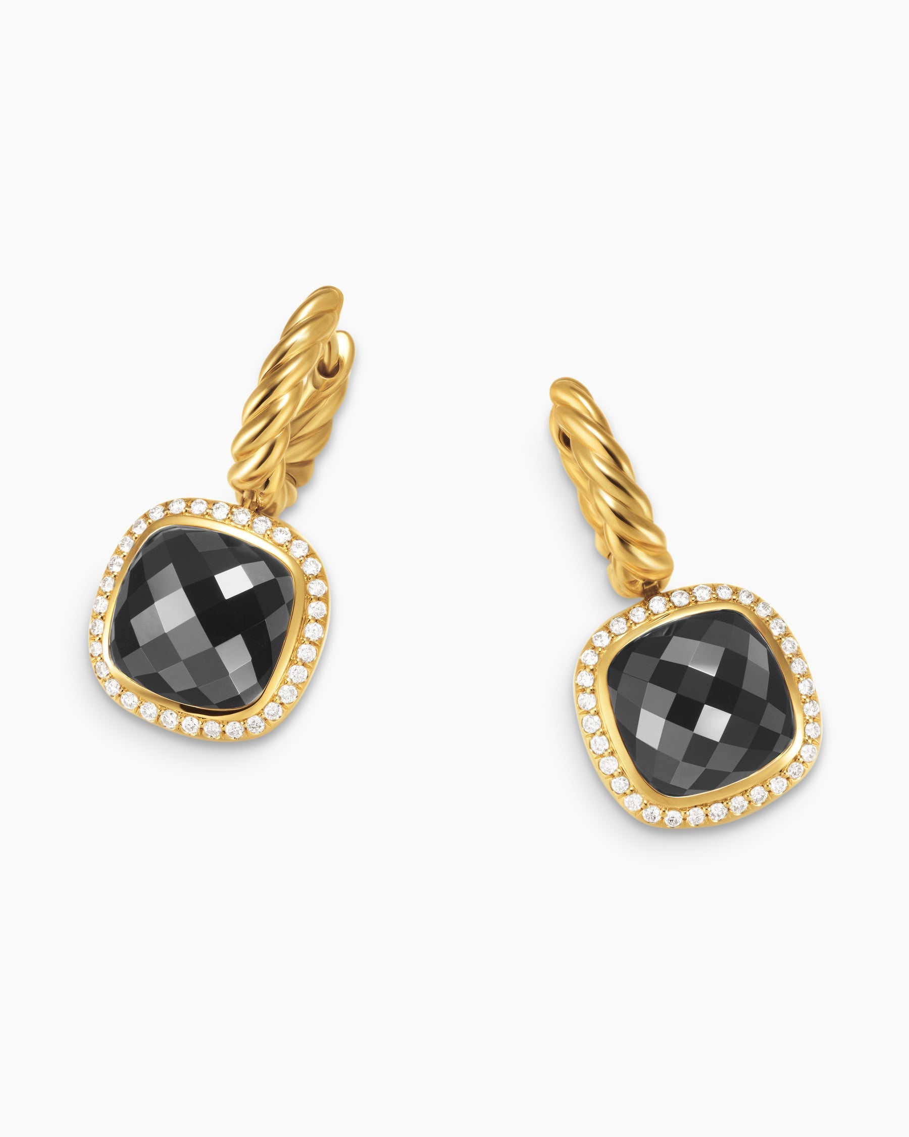 Albion® Drop Earrings in 18K Yellow Gold with Black Onyx and Diamonds, 10mm