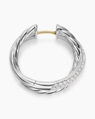 Crossover Hoop Earrings in Sterling Silver with Diamonds, 22.3mm