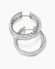 Crossover Hoop Earrings in Sterling Silver with Diamonds, 22.3mm