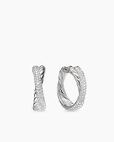 Crossover Hoop Earrings in Sterling Silver with Diamonds, 22.3mm