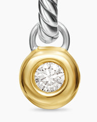 Petite Cable Huggie Drop Earrings in Sterling Silver with 14K Yellow Gold and Diamonds, 17.5mm