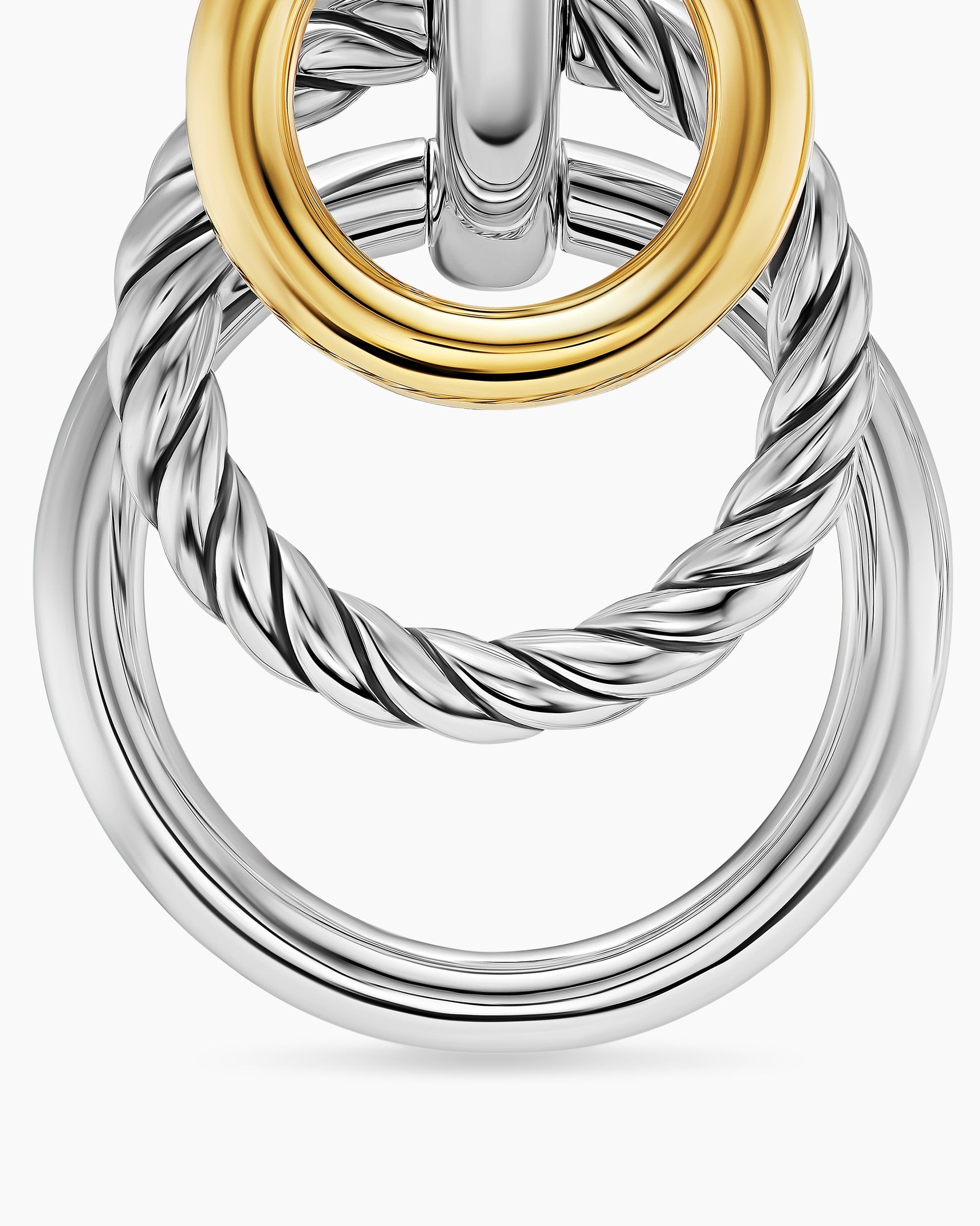 DY Mercer® Triple Ring Drop Earrings in Sterling Silver with 18K Yellow Gold, 35.6mm