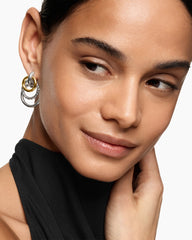 DY Mercer® Triple Ring Drop Earrings in Sterling Silver with 18K Yellow Gold, 35.6mm