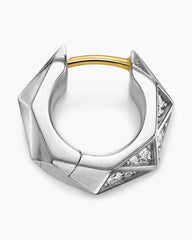 Faceted Hoop Earring in Sterling Silver with Diamonds, 14.5mm