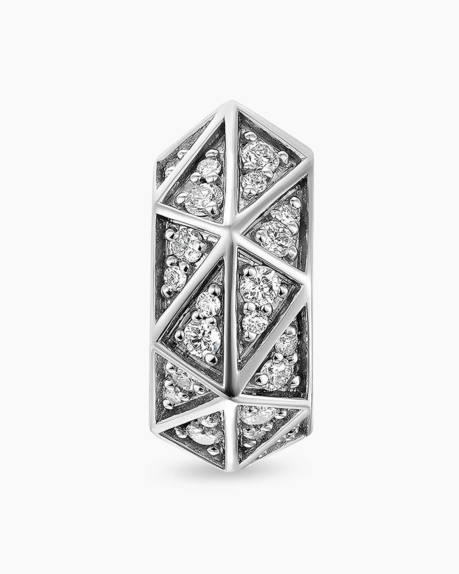 Faceted Hoop Earring in Sterling Silver with Diamonds, 14.5mm