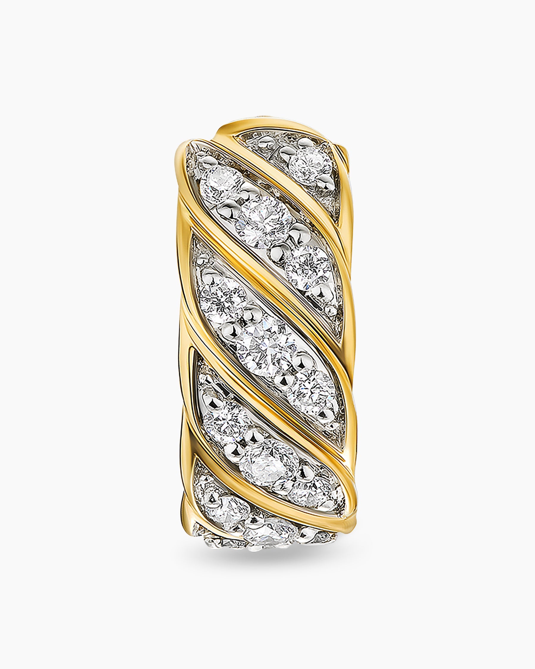 Sculpted Cable Hoop Earring in 18K Yellow Gold with Diamonds, 12.8mm
