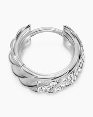 Sculpted Cable Hoop Earring in 18K White Gold with Diamonds, 12.8mm