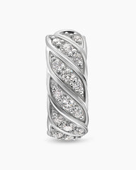 Sculpted Cable Hoop Earring in 18K White Gold with Diamonds, 12.8mm