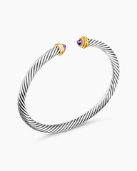 Cable Teen Bracelet in Sterling Silver with 14K Yellow Gold and Amethyst, 4mm
