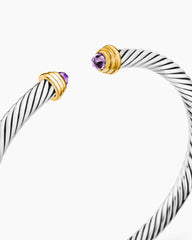 Cable Teen Bracelet in Sterling Silver with 14K Yellow Gold and Amethyst, 4mm