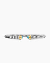 Cable Teen Bracelet in Sterling Silver with 14K Yellow Gold and Aquamarine, 4mm