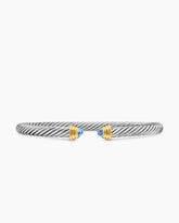 Cable Teen Bracelet in Sterling Silver with 14K Yellow Gold and Blue Topaz, 4mm