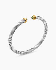 Cable Teen Bracelet in Sterling Silver with 14K Yellow Gold and Peridot, 4mm