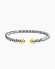 Cable Teen Bracelet in Sterling Silver with 14K Yellow Gold and Peridot, 4mm