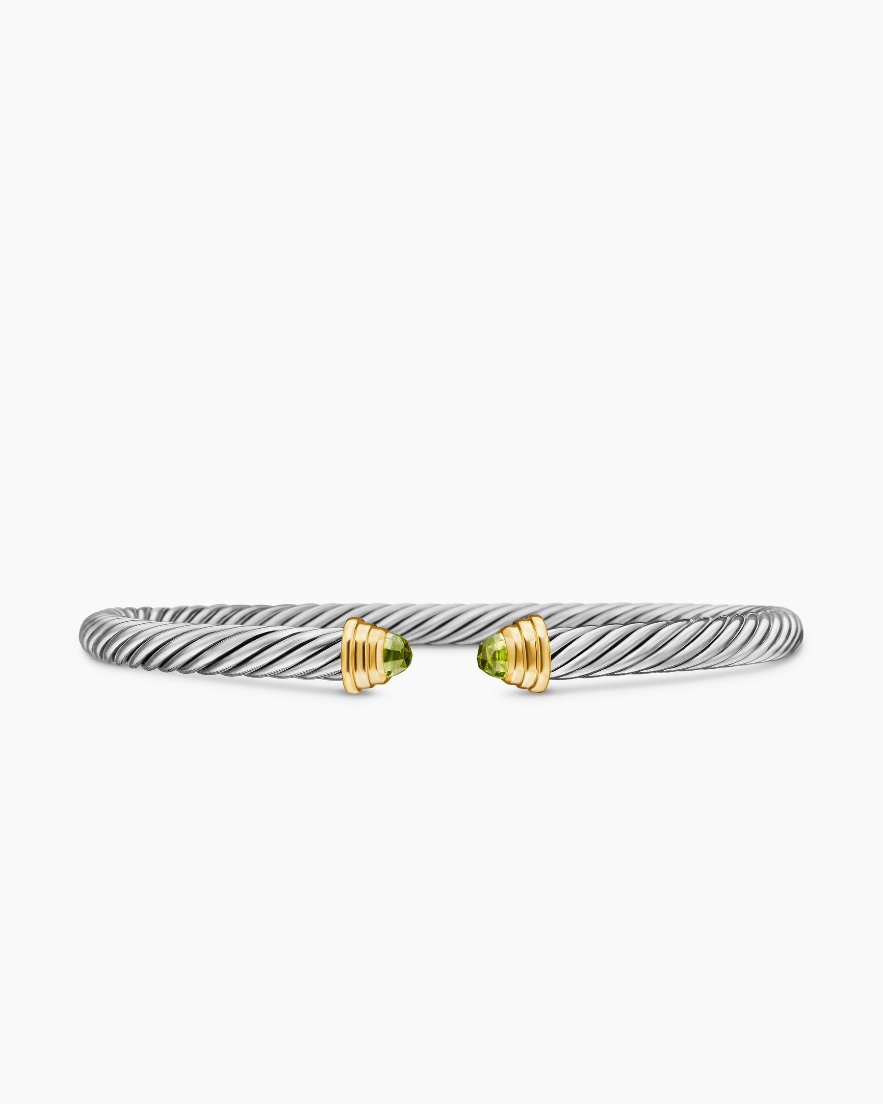 Cable Teen Bracelet in Sterling Silver with 14K Yellow Gold and Peridot, 4mm