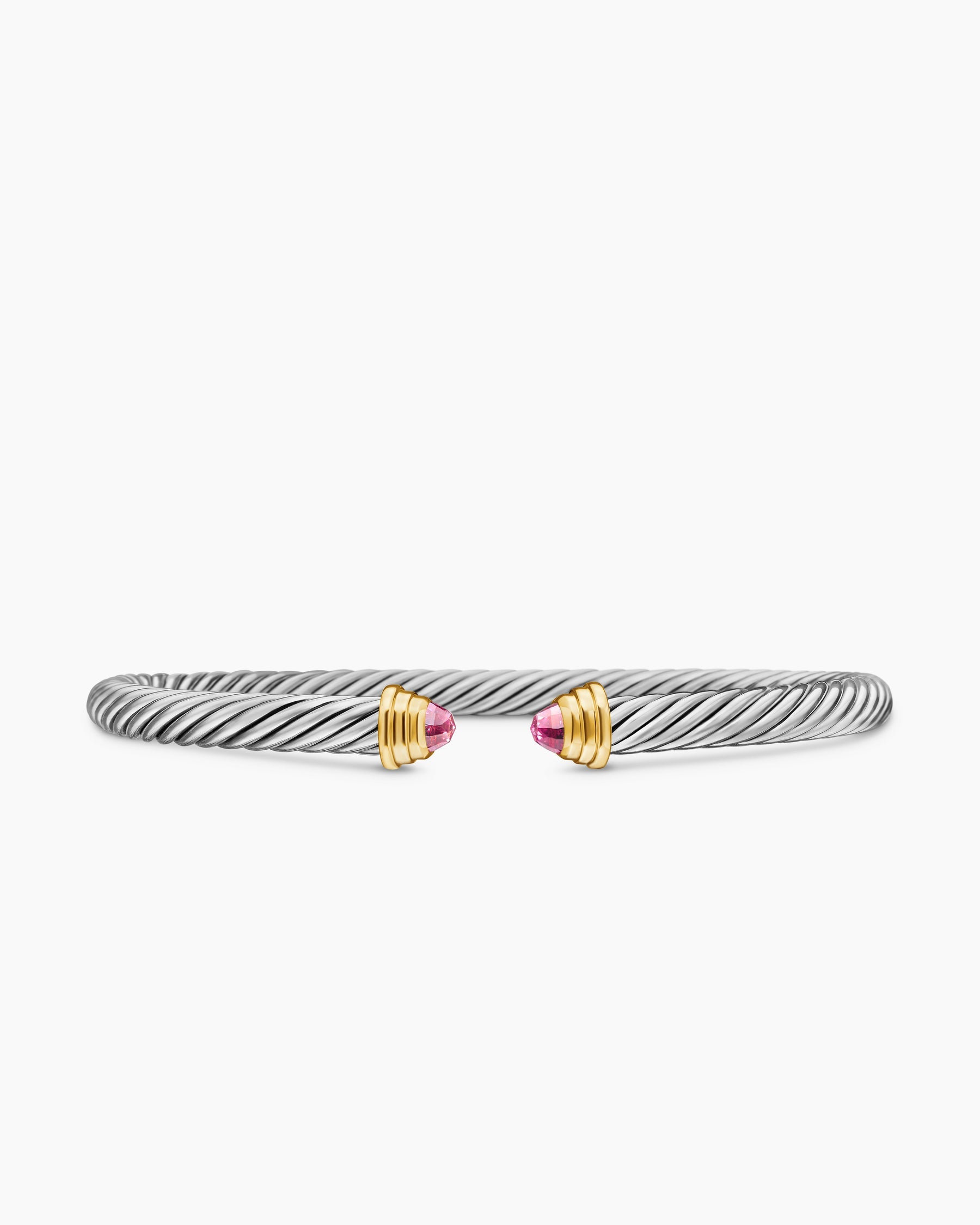 Cable Teen Bracelet in Sterling Silver with 14K Yellow Gold and Pink Tourmaline, 4mm