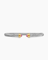 Cable Teen Bracelet in Sterling Silver with 14K Yellow Gold and Pink Tourmaline, 4mm