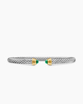 Cable Teen Bracelet in Sterling Silver with 14K Yellow Gold and Emeralds, 4mm