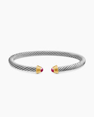 Cable Teen Bracelet in Sterling Silver with 14K Yellow Gold and Rubies, 4mm