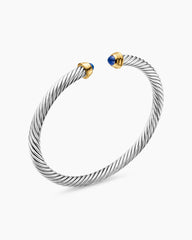 Cable Teen Bracelet in Sterling Silver with 14K Yellow Gold and Sapphires, 4mm