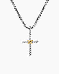 Petite X Cross Necklace in Sterling Silver with 14K Yellow Gold, 24mm