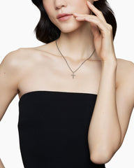 Classic Cable Cross Necklace in Sterling Silver with Center Diamond, 24.3mm