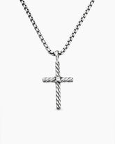 Classic Cable Cross Necklace in Sterling Silver with Center Diamond, 24.3mm