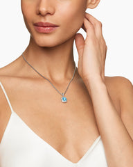 Petite Albion® Pendant Necklace in Sterling Silver with Blue Topaz and Diamonds, 7mm
