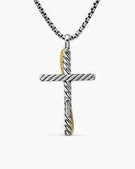 Crossover Cross Necklace in Sterling Silver with 18K Yellow Gold, 35.6mm