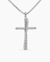 Crossover Cross Necklace in Sterling Silver with Diamonds, 35.6mm