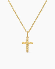Cable Collectibles® Cross Necklace in 18K Yellow Gold with Diamonds, 17mm