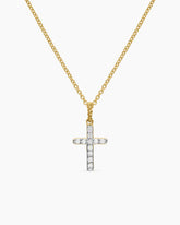 Cable Collectibles® Cross Necklace in 18K Yellow Gold with Diamonds, 17mm