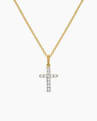 Cable Collectibles® Cross Necklace in 18K Yellow Gold with Diamonds, 17mm