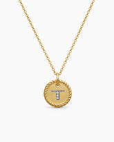 Initial Charm Necklace in 18K Yellow Gold with Diamond T