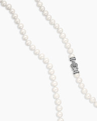 Pearl Strand Necklace in Sterling Silver with Pearls and Diamonds, 8mm