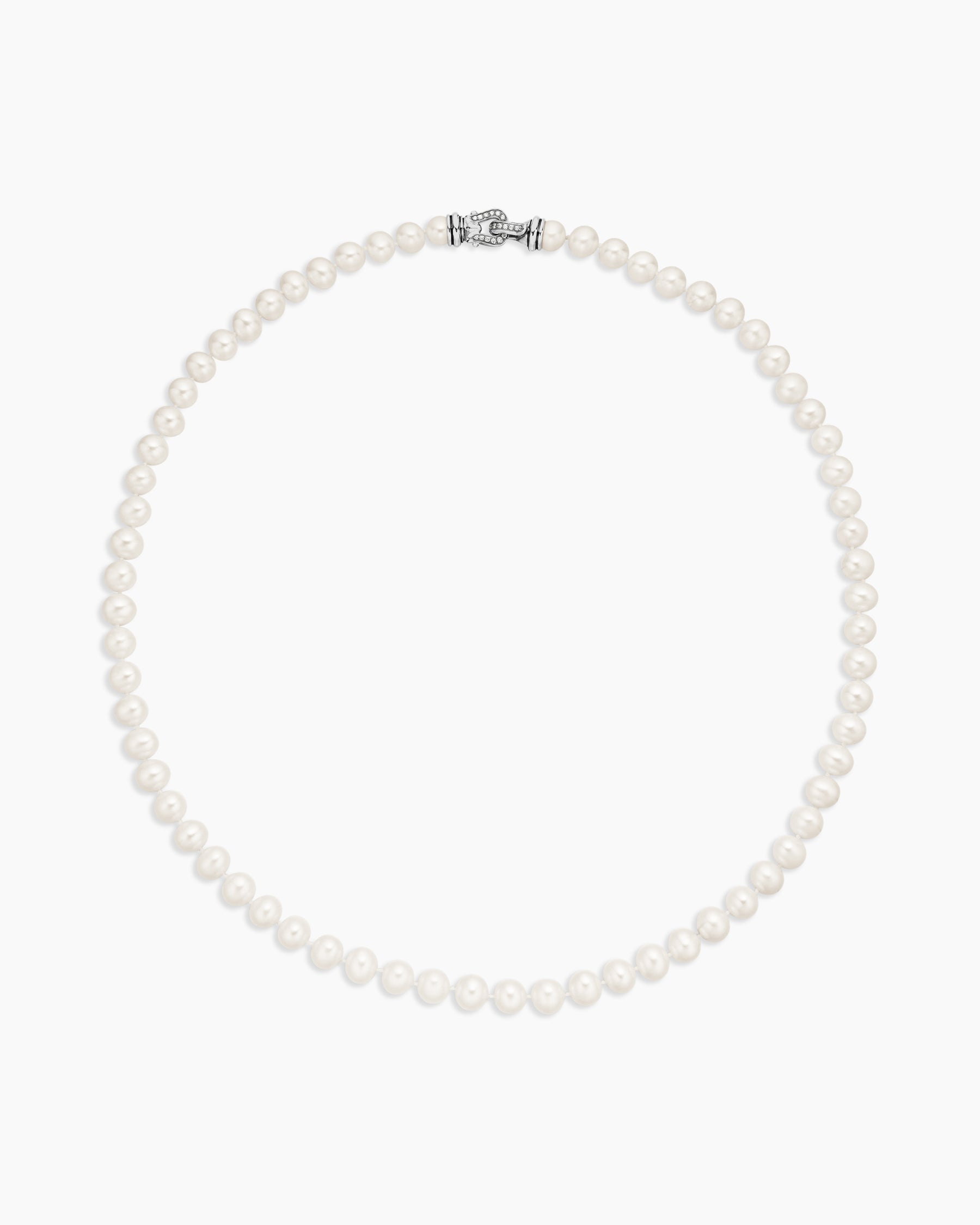 Pearl Strand Necklace in Sterling Silver with Pearls and Diamonds, 8mm