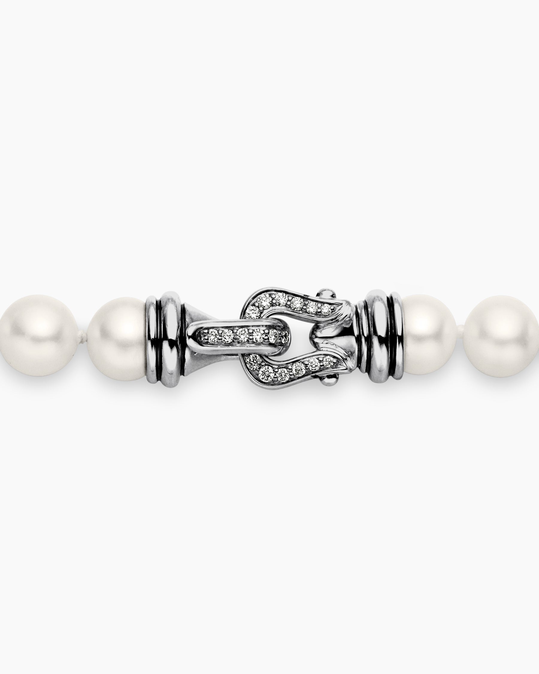 Pearl Strand Necklace in Sterling Silver with Pearls and Diamonds, 8mm