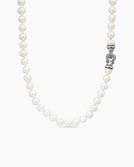 Pearl Strand Necklace in Sterling Silver with Pearls and Diamonds, 8mm
