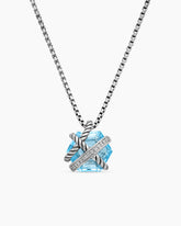 Cable Wrap Necklace in Sterling Silver with Blue Topaz and Diamonds, 12.5mm