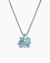 Cable Wrap Necklace in Sterling Silver with Blue Topaz and Diamonds, 12.5mm