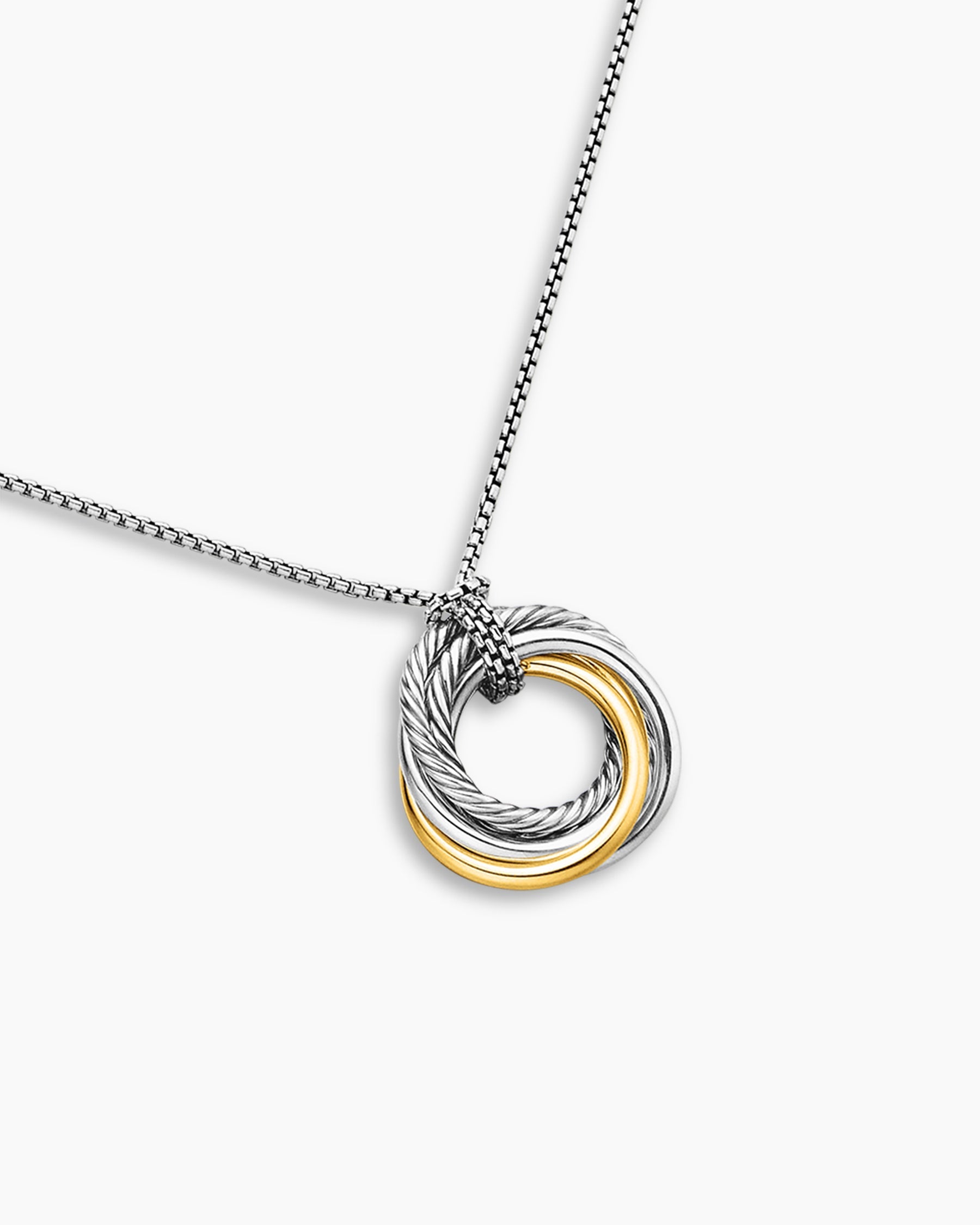 Crossover Pendant Necklace in Sterling Silver with 14K Yellow Gold, 28mm